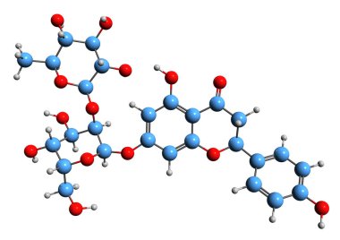  3D image of Naringin skeletal formula - molecular chemical structure of  flavanone-7-O-glycoside isolated on white background clipart