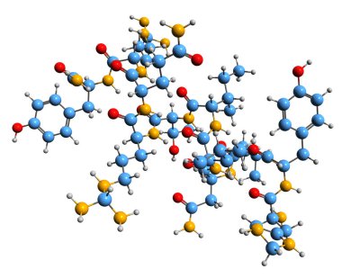 3D image of Neuropeptide Y skeletal formula - molecular chemical structure of vasoconstrictor isolated on white background