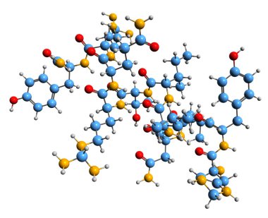 3D image of Neuropeptide Y skeletal formula - molecular chemical structure of vasoconstrictor isolated on white background clipart