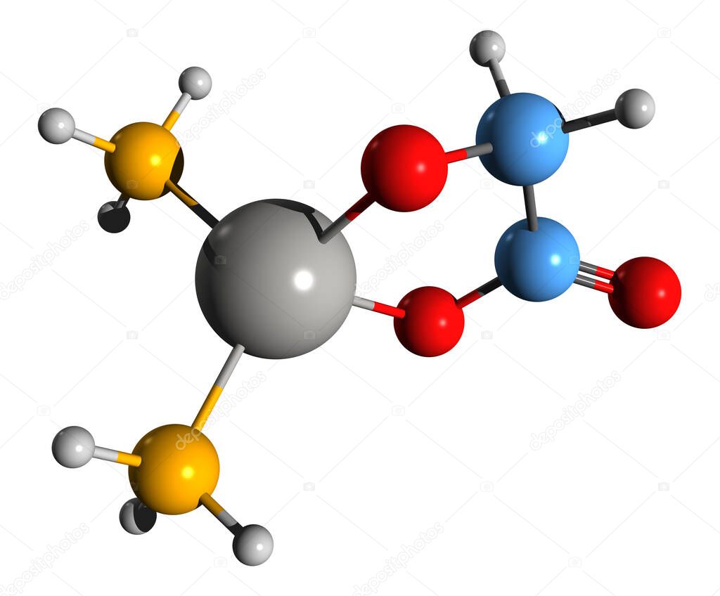  3D image of Nedaplatin skeletal formula - molecular chemical structure of platinum-based antineoplastic isolated on white background