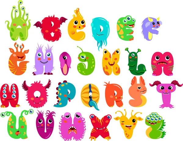 Niedliche Monster Alphabet Für Kinder Kinderzimmer Plakat Karte Geburtstagsparty Halloween — Stockvektor