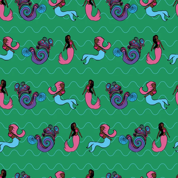 Vector Green Mermaids Swimming Underwear Background Pattern Surface Pattern Design — Stock Vector