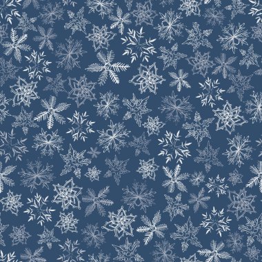Koyu mavi kar taneleri akşam gökyüzü arkaplan deseninde. Yüzey deseni tasarımı
