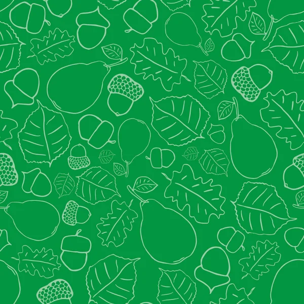 Vector verde Patrón de fondo de textura otoñal con hojas y bellotas — Vector de stock