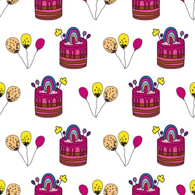 Beyaz Parti Vektörü ve balonları kusursuz arka plan desenli. Yüzey deseni tasarımı