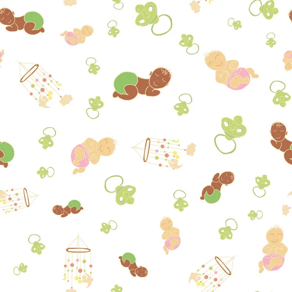 Vector White Baby Girl Boy Pacifier Seamless Background Pattern Surface — Stock Vector