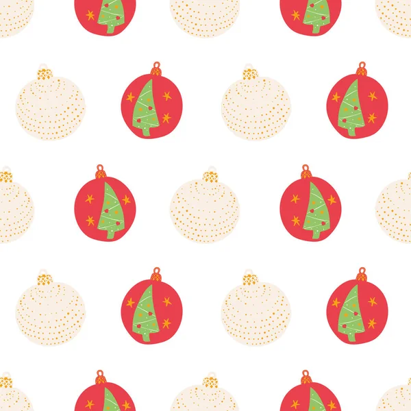 Vector White Christmas Baubles Trees Background Pattern Surface Pattern Design — Stock Vector