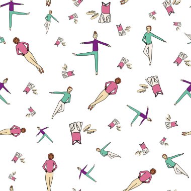 Vektör Beyaz Bale Dansçıları taytlı ve ayakkabı arkaplanlı. Yüzey deseni tasarımı
