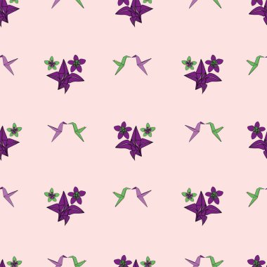 Vector Light pembe sinekkuşu Origami kuşlarının arka plan modeli. Yüzey deseni tasarımı
