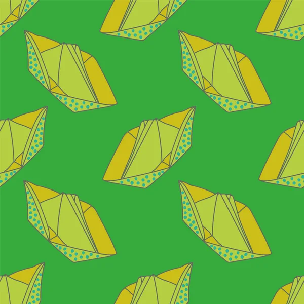 Vector Verde Amarillo Grandes Barcos Papel Origami Patrón Fondo Diseño — Vector de stock