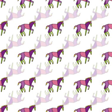 Vektör Beyaz saydam Origami atları. Yüzey deseni tasarımı