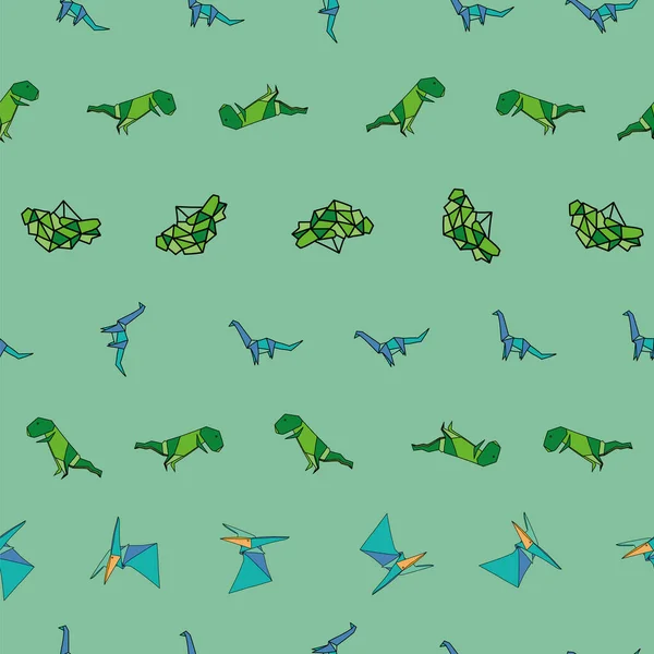 Vector Light Green Origami Paper Dinosaurs Background Pattern Surface Pattern — Stock Vector