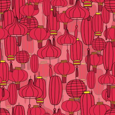 Vektör Koyu Kırmızı Çin Yeni Yıl kutlamaları geleneksel fenerlerin arka plan desenli yüzey desenli