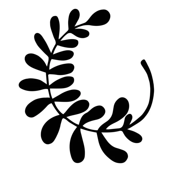 Növényi Sziluett Ovális Levelek Vektor Ikon Kézzel Rajzolt Illusztráció Hajlított — Stock Vector