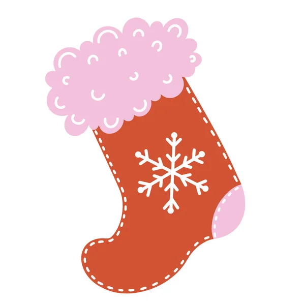 크리스마스 아이콘 손으로 분홍색 눈송이가 스타킹 디자인 — 스톡 벡터