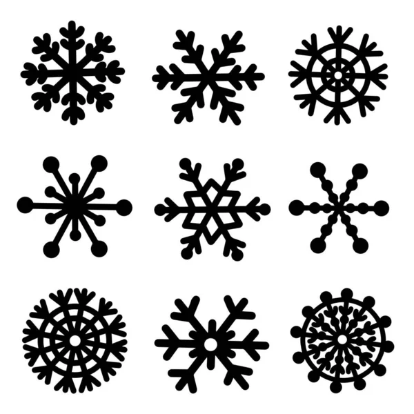 Snowflakes Vector Icon Set 손으로 실루엣 배경에 분리되어 컬렉션 장식을 — 스톡 벡터