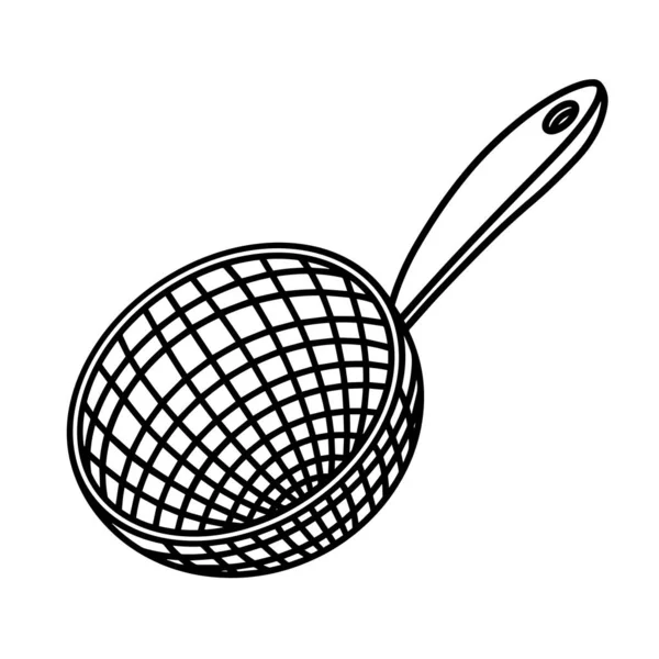 Colander Vector Icon Hand Drawn Illustration Isolated White Backdrop Metal — Stock Vector