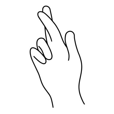 Sağ elin parmaklarını çapraz yap. Beyaz arkaplanda vektör simgesi izole edildi. Bir şans jesti, yalanlar, umut, batıl inançlar. Web sitesi tasarımı, uygulaması, reklamı, ambalajı, baskısı için satır sanatı.
