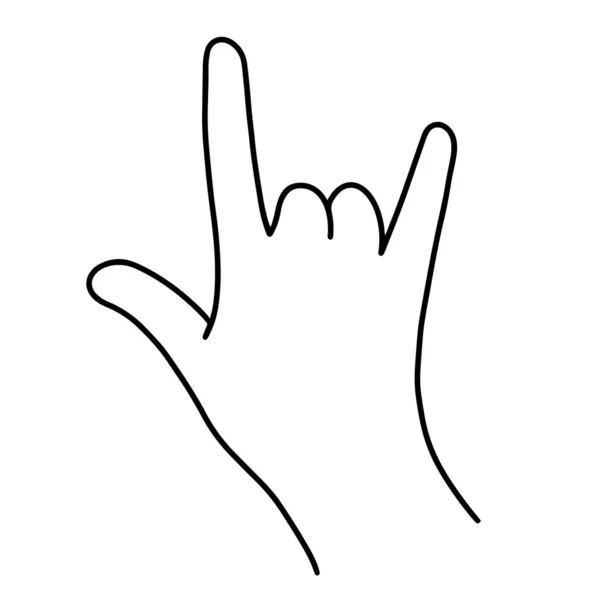 ロックとロールベクトルアイコン 白地に描かれた手描きのイラスト 右の人間の手は重い音楽のシンボルを示しています パンクロックジェスチャー ウェブデザインのためのクリップ アプリ コンサート — ストックベクタ