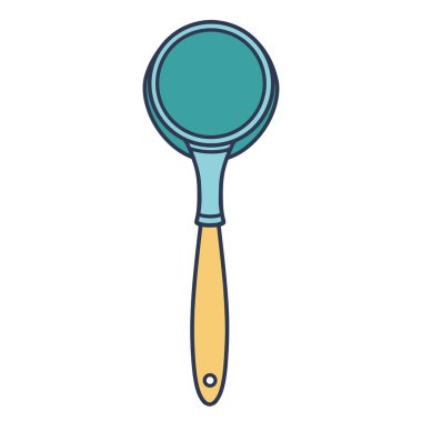 Mutfak kepçesi vektör ikonu. El çizimi renk çizimi beyaz arkaplanda izole edilmiş. Çorba pişirmek, yemek karıştırmak için çatal bıçak takımı. Dekorasyon için düz konsept, menü tasarımı, kafe, web, uygulama