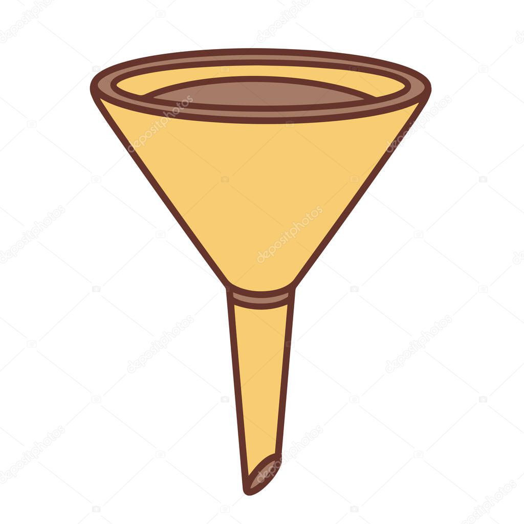Kitchen funnel vector icon. Hand-drawn illustration isolated on white backdrop. Culinary tool for filtering liquids, pouring drinks. Simple concept for decoration, web design, app, print