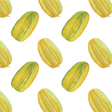 Tropical pattern. Exotic pattern. Tropical fruits pattern.Watercolor print on white background.