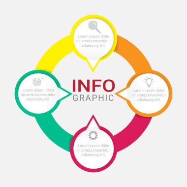 Vektör dairesel bilgi şeması, iş şablonu, sunum, web tasarımı, 4 seçenek.