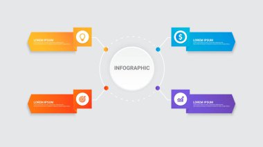 Grafiksel soyut unsur, iş verilerinin görselleştirilmesi. İşlem çizelgesi. Adımları, seçenekleri, bölümleri veya süreçleri olan bir diyagram. Sunumlar için vektör iş şablonu. Infographic için yaratıcı bir kavram