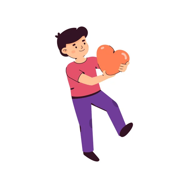 Kolekce roztomilých chlapečků a dívek držících červená srdce, šťastné děti slaví Valentýna vektorové ilustrace — Stockový vektor