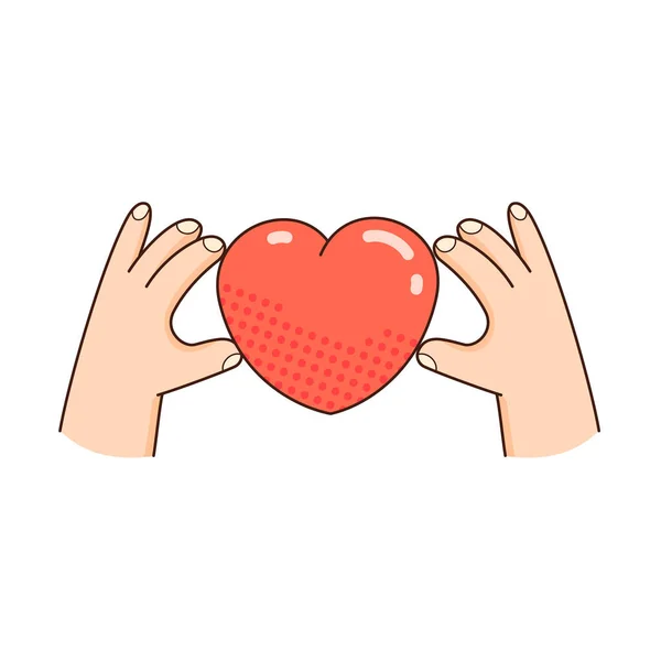 Το χέρι κρατάει κόκκινη καρδιά. Το κλιπ της ημέρας αγάπης. Σε σχήμα καρδιάς. Ημέρα του Αγίου Βαλεντίνου διανυσματική απεικόνιση — Διανυσματικό Αρχείο