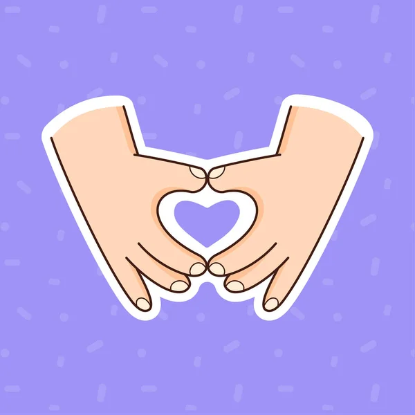 Σημάδι καρδιάς με το χέρι. Αυτοκόλλητο ημέρας αγάπης. Σε σχήμα καρδιάς. Ημέρα του Αγίου Βαλεντίνου διανυσματική απεικόνιση — Διανυσματικό Αρχείο