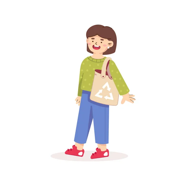 Девочка с нулевой сумкой для покупок. Концепция рециркуляции и экологически чистых покупок Стоковая Иллюстрация