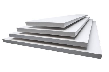 Stüdyo ortamında dört katmanlı ahşap döşeme, beyaz üzerine izole edilmiş..