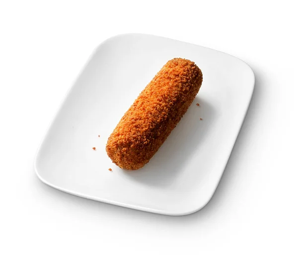 Lanche Empanado Frito Holandês Kroket Isolado Branco — Fotografia de Stock