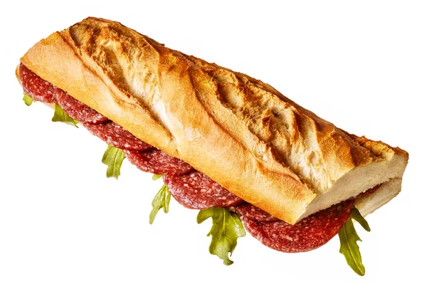 Sub Sandwich Met Ham Sla Geïsoleerd Wit — Stockfoto