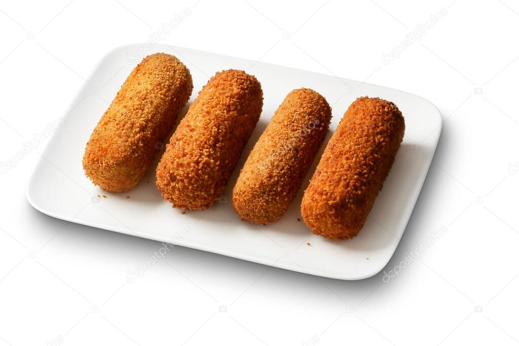 dutch deep fried breaded snack, kroket isolated on white