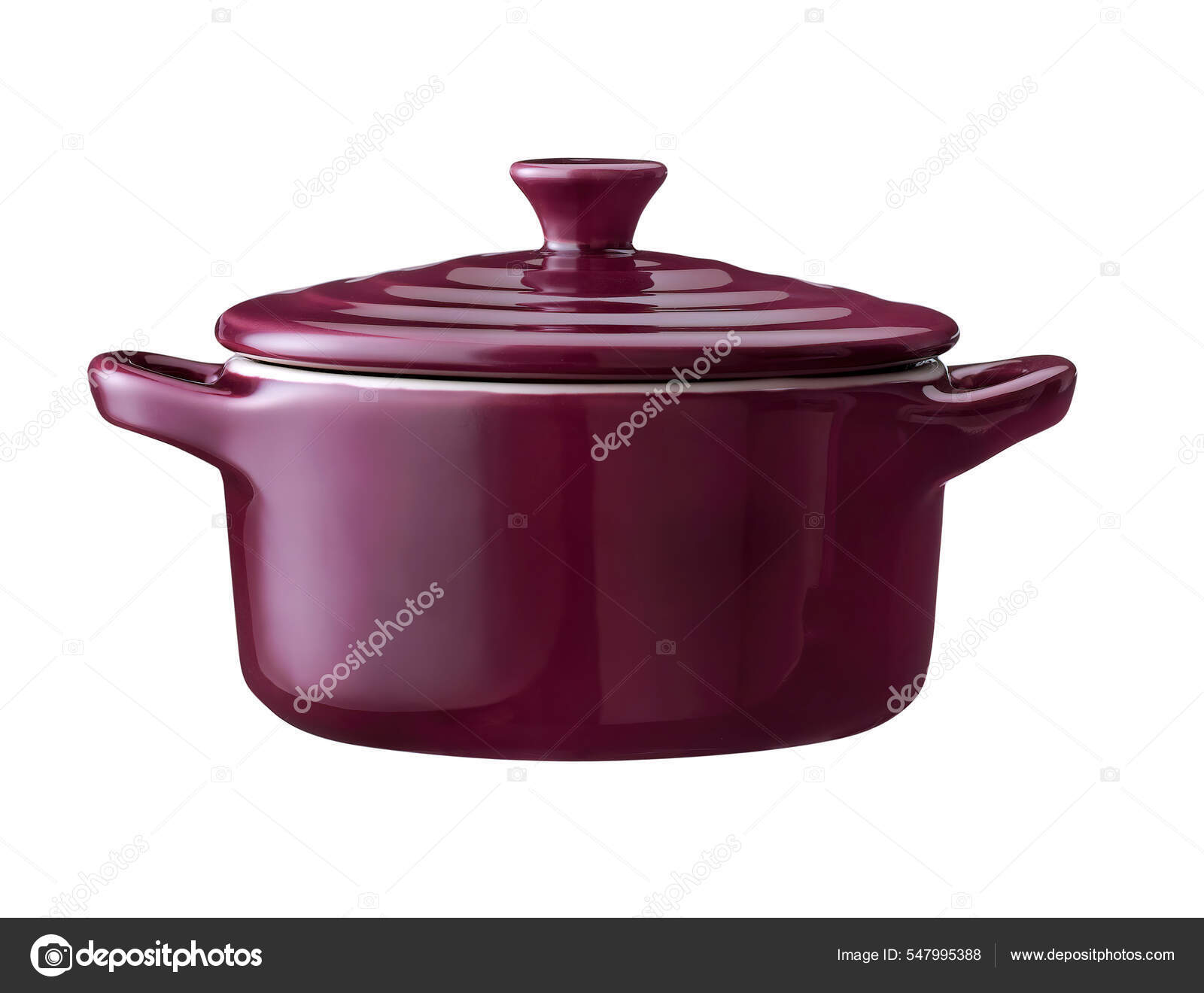 Purple Cast Iron Enamel Frying Pan Dutch Oven Isolated White Stock