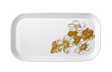 beyaz seramik plaka beyaz üzerine izole çiçek izi.