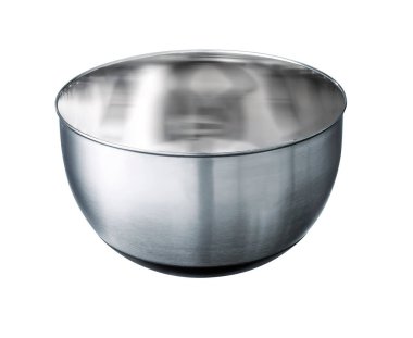 Paslanmaz çelik kase beyaza izole edilmiş..