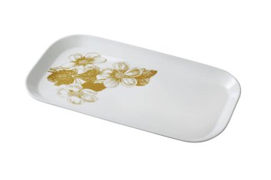 beyaz seramik plaka beyaz üzerine izole çiçek izi.