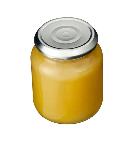 苹果的苹果酱 装在被白色隔离的罐子里 — 图库照片