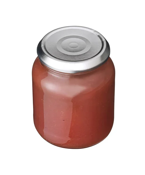石榴酱在白色隔离的罐子中的应用 — 图库照片