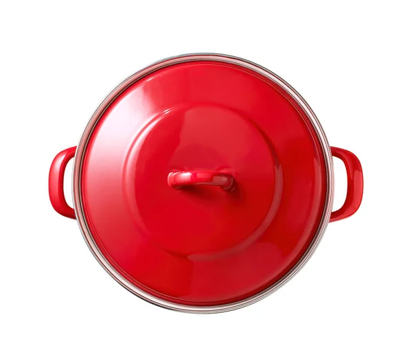 红色铸铁搪瓷煎锅 荷兰烤箱 用白色隔开 — 图库照片