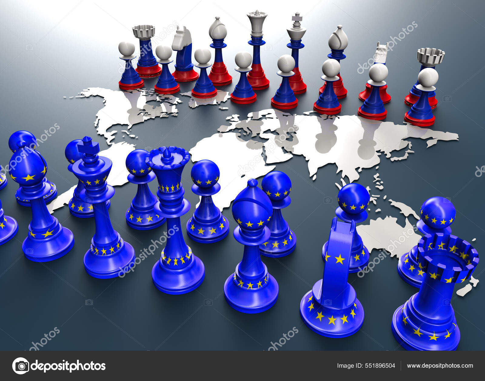 Symbol Für Krieg Und Geopolitik Der Welt Mit Schachfiguren Russland