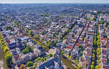 Netherlands, Amsterdam - 13-06-2022: view from high above on the city of Amsterdam.