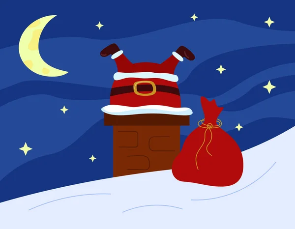 Papá Noel Atrapado Chimenea Techo Tarjeta Felicitación Divertida Navidad Humor — Vector de stock