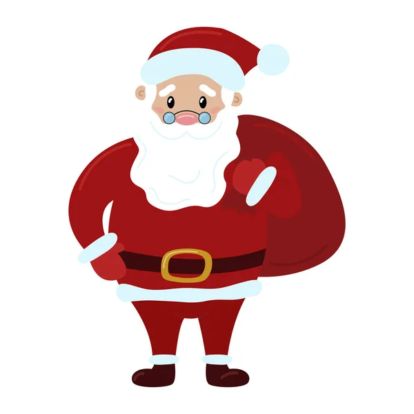 Der Weihnachtsmann Isoliert Weihnachten Ältere Figur Mit Tasche Vektorillustration — Stockvektor