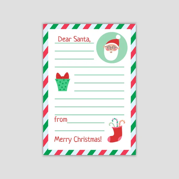 Letter Santa Child Christmas Wishlist Blank Isolated Vector Cartoon Template — Stock Vector