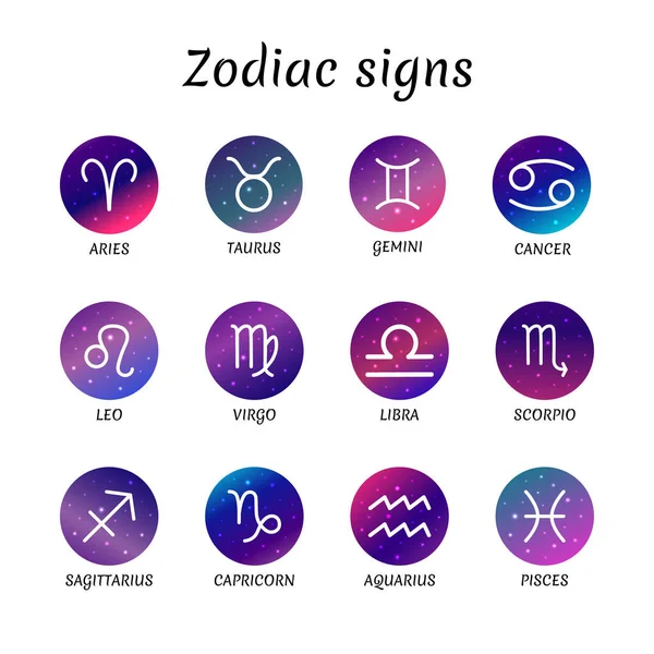 Segni Zodiacali Set Vettoriale Elementi Astrologici Con Stelle Incandescenti Isolate — Vettoriale Stock