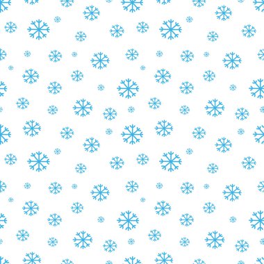 Kar taneleri vektörsüz desen oluşturur. Mavi karlı, tatlı, kış beyazı arka plan. Düz soyut el izi
